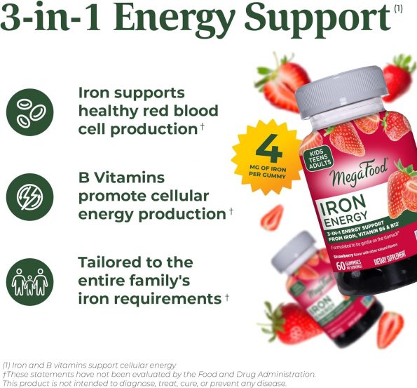 Viên kẹo nhai thuần chay bổ sung sắt MegaFood Iron Energy Gummies – 60 viên